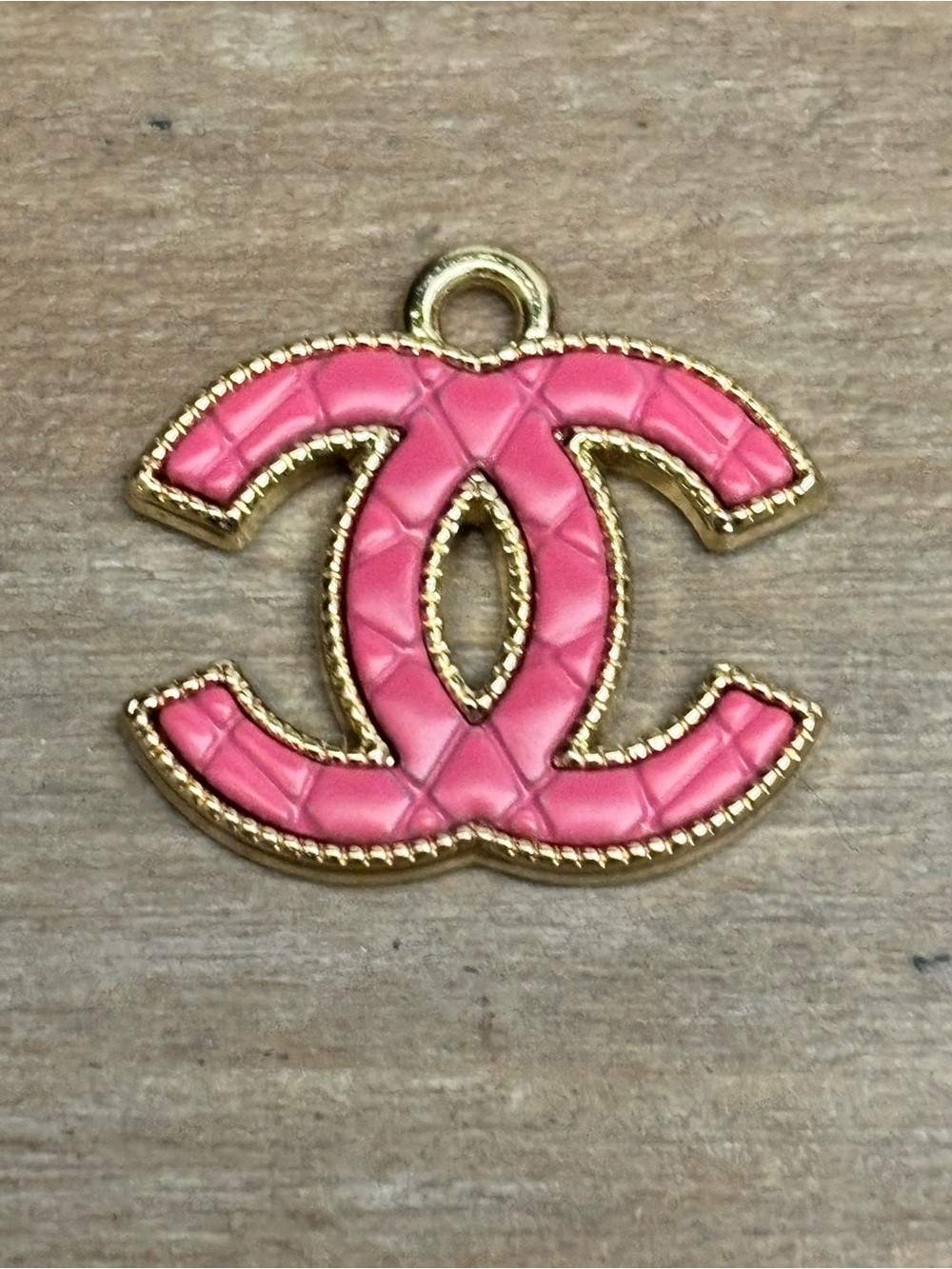 CC pink quilted gold tone charm/pendant